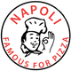 Napoli logo with a smiling chef and text "Famous For Pizza" in a circle.