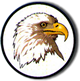 Aquila calva stilizzata in un cerchio bianco su sfondo nero.