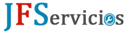 Logo con el texto "JFServicios", la "o" tiene un dibujo de herramienta.