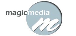 Logo mit dem Text "magicmedia" und einem blauen Kreis mit weißem "m".