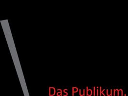 Schwarzer Hintergrund, schräger grauer Strich, rote Schrift: "Das Publikum."
