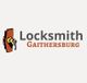 Locksmith Gaithersburg logo with a key and lock illustration on a white background.