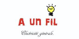 Texte "A un fil" avec une ampoule en logo et sous-texte "Électricité générale".