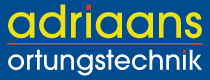 Logo von "adriaans ortungstechnik" in Gelb und Weiß auf blauem Hintergrund.