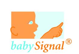 Kind zeigt mit Finger, Schriftzug „babySignal“ darunter.
