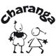 Texto "Charanga" con dibujos lineales de dos figuras infantiles con estrellas.