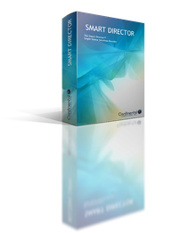 Box of "Smart Director" software with blue abstract design and reflection.