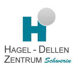 Logo des Hagel-Dellen Zentrums Schwerin mit stilisiertem "H" und einem grauen Kreis oben rechts.