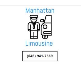 Icon of chauffeur and car, text: "Manhattan Limousine, (646) 941-7669".
