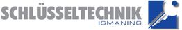Logo von Schüsseltechnik Ismaning mit einem blauen Quadrat und einem stilisierten Schlüssel.