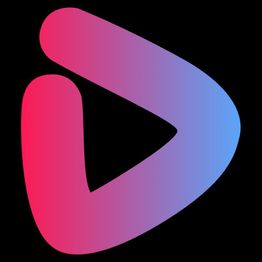 Ein rot-blaues, dreieckiges Logo auf schwarzem Hintergrund.