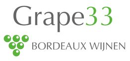 Logo van Grape33 met groene druiven en tekst “Bordeaux Wijnen”.