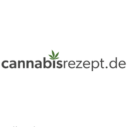 Logo mit Text "cannabisrezept.de" und einem kleinen grünen Blatt über dem Buchstaben "i".