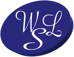 Blaues Oval mit weißen Buchstaben "WSL" in geschwungener Schrift.