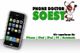 Handy-Werbung mit Handy, Text „Phone Doctor Soest“, Reparaturservice für elektronische Geräte.