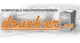 "Logo mit Text: 'kompatible Druckerpatronen' und 'druck-er.net' neben einer Druckpatrone."