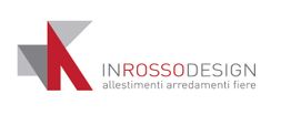 Logo Inrosso Design, con scritta "allestimenti arredamenti fiere" in grigio e rosso.