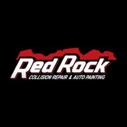 "Red Rock logo with 'Collision Repair & Auto Painting' text on a black background."