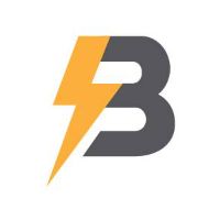 Logo with letter "B" and a yellow lightning bolt on the left side.