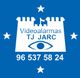 Logotipo azul de Videoalarmas TJ JARC, castillo, ojo y teléfono: 96 537 58 24.