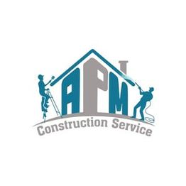 Logo for APM Construction Service with workers painting a stylized house.