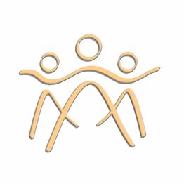 Abstrakte Figur mit drei stilisierten Personen in Beige auf weißem Hintergrund.