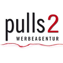 Logo der Pulls2 Werbeagentur mit schwarzem und rotem Text auf weißem Hintergrund.