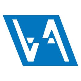 Logo bleu avec les lettres stylisées "V" et "A".