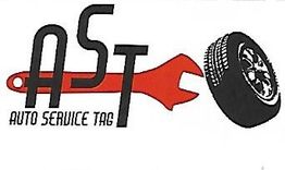 Logo mit "AST", rotem Schraubenschlüssel und Autoreifen, Text: "Auto Service Tag".