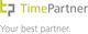 TimePartner-Logo mit Slogan "Your best partner." in Grau und Grün.