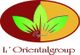 Logo mit grünem Blatt auf zweifarbigem ovalem Hintergrund, Text: "L' Orientalgroup".