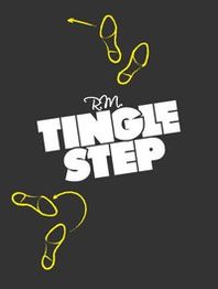 Weiße Schrift "Tingle Step" auf schwarzem Hintergrund, mit gelben Fußabdrücken umgeben.