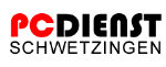 Logo mit Text: "PC Dienst Schwetzingen" in Schwarz und Rot.