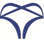 Abstrakte Form mit blauen Linien, die an ein stilisiertes Herz oder ein Kleidungsstück erinnern.