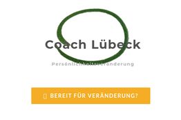 Logo "Coach Lübeck", grüner Kreis, darunter "Persönlichkeitsveränderung" und Button "Bereit für Veränderung?"