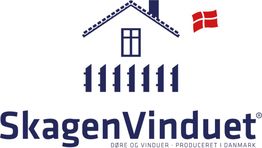 Logo for SkagenVinduet med et husikon og et lille dansk flag.