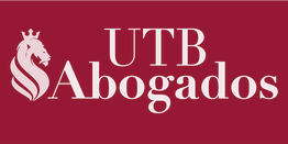 Logo de UTB Abogados en fondo rojo, con un león coronado a la izquierda.