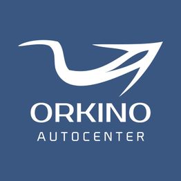 Logo mit stilisierter Möwe und Aufschrift "ORKINO Autocenter" auf blauem Hintergrund.