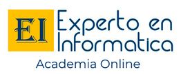 Logo de "Experto en Informática, Academia Online" con un fondo amarillo y letras azules.