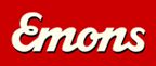 Roter Hintergrund mit weißem Text "Emons" in geschwungener Schrift.