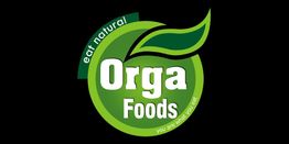 Green "Orga Foods" logo with leaves, "eat natural" and "you are what you eat" text.