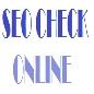 Text "SEO CHECK ONLINE" in blauer Schrift auf weißem Hintergrund.