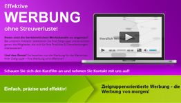 Laptopscreen mit Werbung, lila Hintergrund, grüner Bereich mit Slogan: "Einfach, präzise und effektiv!"