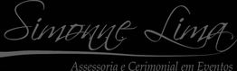 Logotipo com texto "Simonne Lima - Assessoria e Cerimonial em Eventos" em fundo preto.