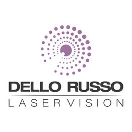 Dello Russo Laser Vision logo with purple dot spiral design above text.