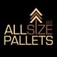 Logo of All Size Pallets LLC with stylized arrows above the text on a black background.