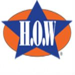 Blue star with "H.O.W" text on orange oval background.