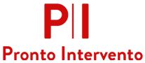 Logo con le lettere “PI” in rosso, sopra la scritta “Pronto Intervento” in rosso.