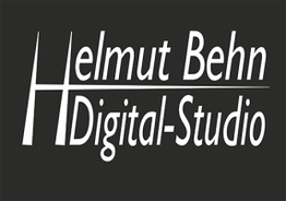 Logo mit Text „Helmut Behn Digital-Studio“ in weiß auf schwarzem Hintergrund.
