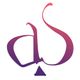 Logo artistique avec lettres "a" et "s" stylisées en dégradé rose-violet.